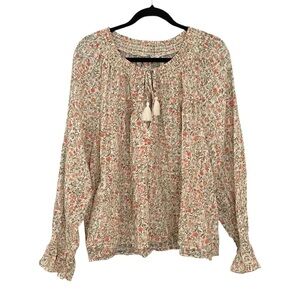 aerie Cream Floral Peasant Blouse
